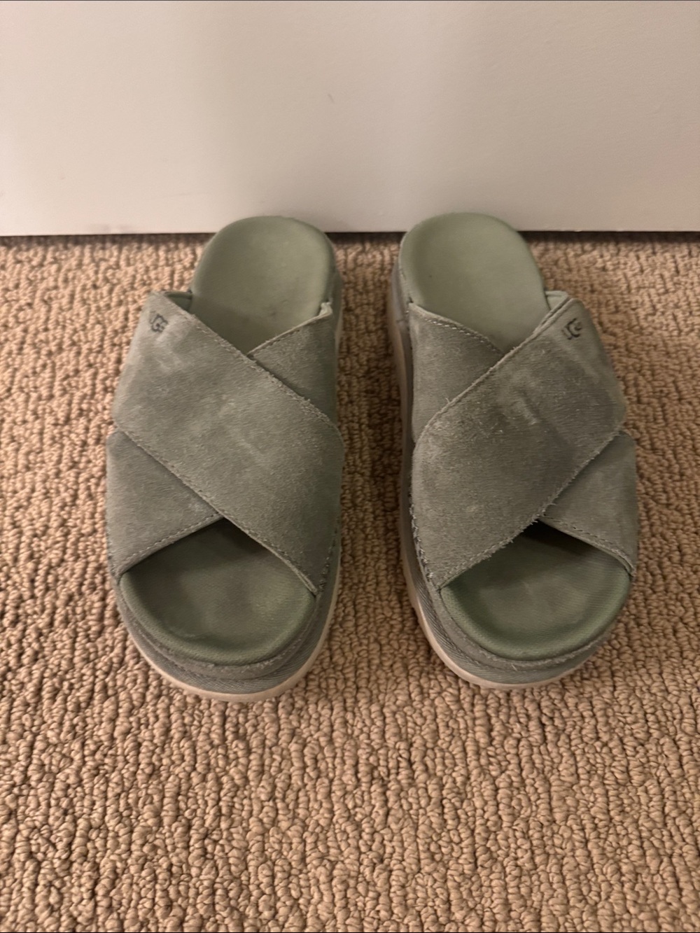 UGG Olive Green Suede Crossband Slides